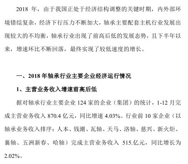 2018年軸承行業(yè)經(jīng)濟運行發(fā)展報告